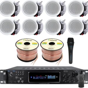 Vaiyer Framed Ceiling Speakers Kit – 8X 5.25” 175W Flush Mount Ceiling Speakers, 7.2 Channel 3500W Bluetooth Amplifier, Mic & 500ft Wire – in Ceiling Speaker System for Home Theater, Office Use