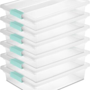Sterilite 6-Pack Clip Box, Stackable Clear Plastic Bins with Latching Lids, Large – Writing, Arts or Crafts Supplies Storage Containers for Home, Office, Classroom and Workshop Organization