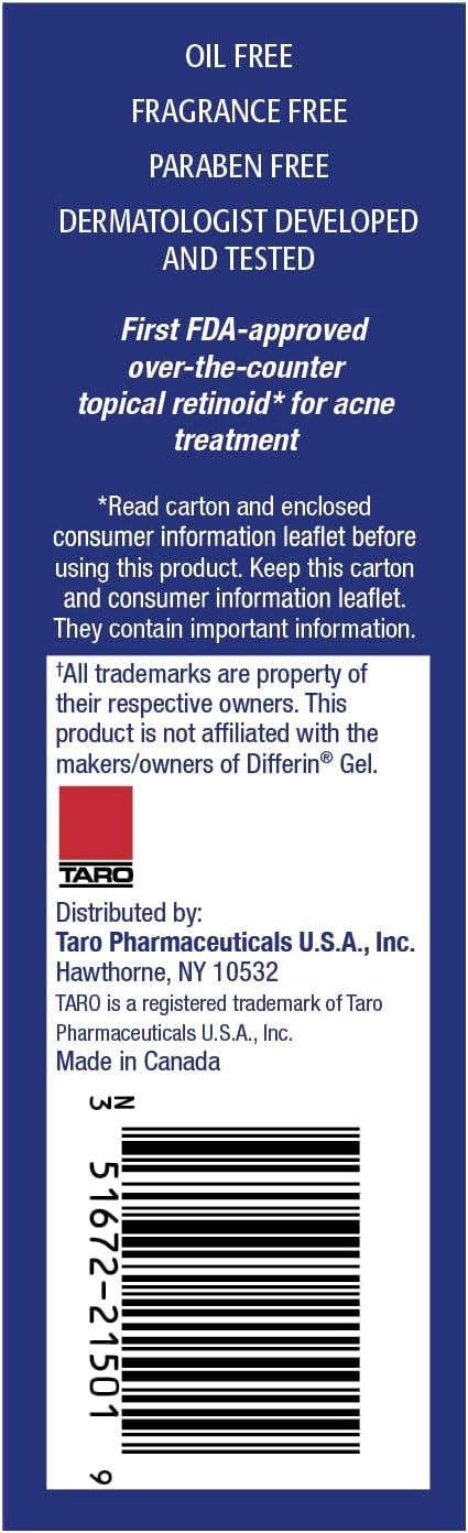 TARO Adapalene 0.1% USP Gel, Paraben Free, Retinoid Acne-Prone Facial Treatment for Sensitive Skin, Prescription Strenght (0.5) - Image 4