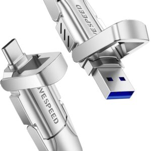 MOVE SPEED 128GB Solid State Flash Drive 400MB/s High Speed Type C + USB 3.2 Drive Dual Port, Thumb Drive Compatible with iPhone 15, 16,17 Series/Android Phone/MacBook/Audio/Smart TV(1 Pack)