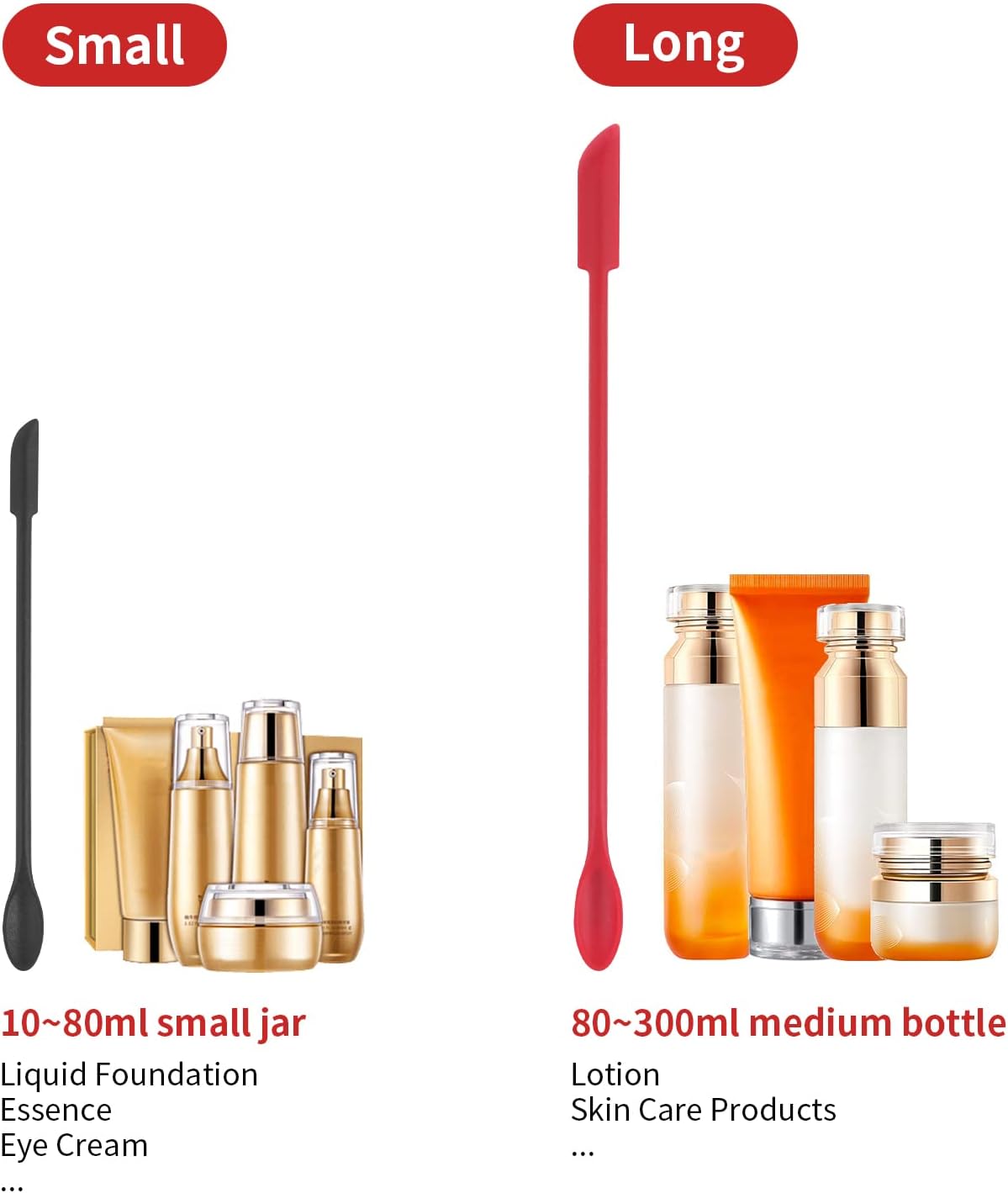 Mini Spatula Silicone Spatula Set - Cuttte 2pcs Small Makeup Scrapers for Cosmetics, Reusable Beauty Tiny Tools, Thin Jar Scraper, Get Last of Makeup Out, Black and Red - Image 5