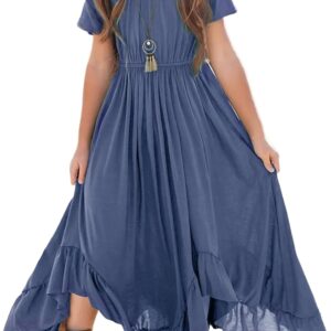 Seechoslo Tween Girls Maxi Dress Short Sleeve Casual Flowy Boho Style Summer Long Dress for Girls Big Kids Size 8-14 Years