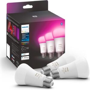 Philips Hue A19 LED Smart Light Bulb – White and Color Ambiance – 60W Indoor Light Bulb – Control with Hue App – Works with Alexa, Google Assistant and Apple Homekit – 3 Pack