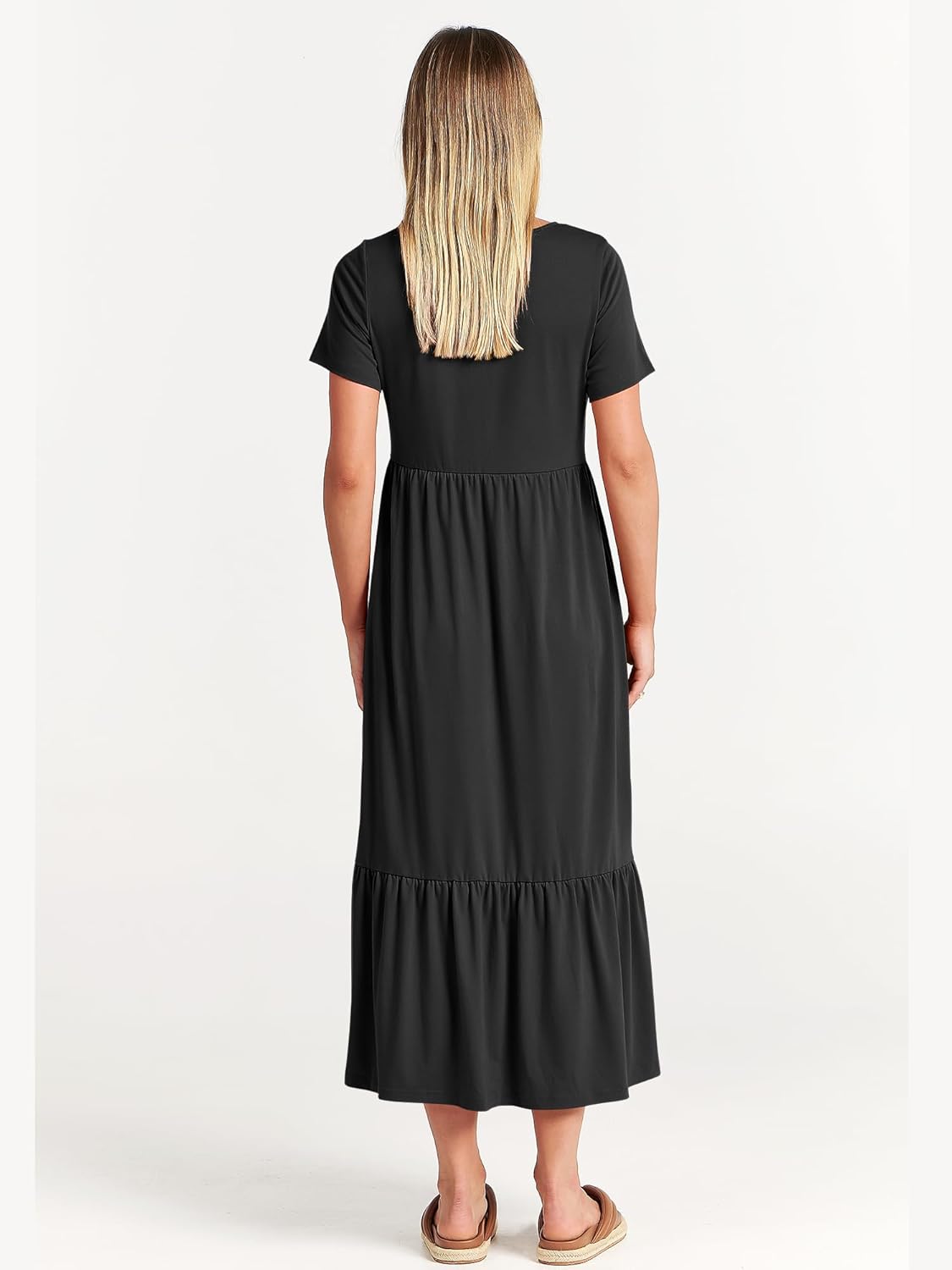 ANRABESS Womens 2026 Summer Casual Maxi Dress A line Tiered Flowy Short Sleeve Crewneck T Shirt Beach Travel Long Dresses - Image 5