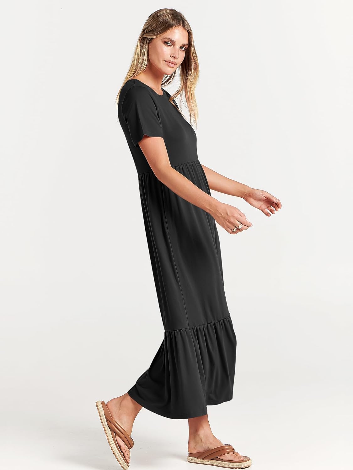 ANRABESS Womens 2026 Summer Casual Maxi Dress A line Tiered Flowy Short Sleeve Crewneck T Shirt Beach Travel Long Dresses - Image 4