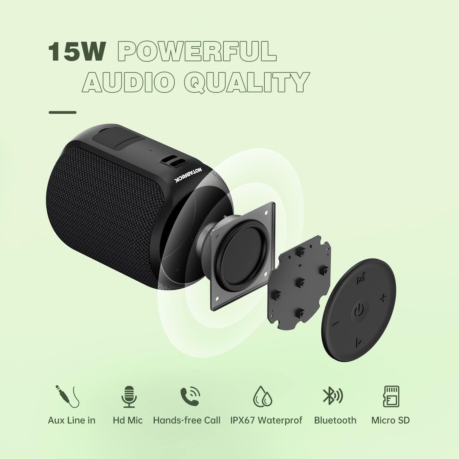 NOTABRICK Portable Wireless Speaker with 15W Black - Image 2
