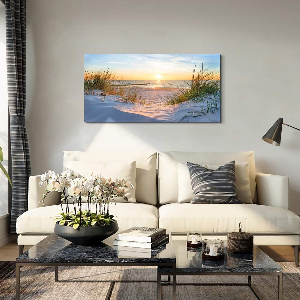 Canvas Wall Art For Living Room Super Large Size Wall Decor For Office Canvas Art Framed Pictures Artwork Blue Sun Beach Grass Ocean Landscape Paintings Bedroom Decor Seascape Draw Home Decorations - Image 5