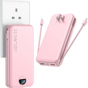 Portable Charger with Wall Plug, 20000mAh USB C Power Bank Fast Charging, External Battery Pack with Built in Cables, Digital Display, 5 Output 2 Input for iPhone Android Cell Phone Tablet