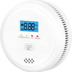 2 in 1 Smoke and Carbon Monoxide Detectors, Battery-Operated (Battery not Included) Smoke Detector and CO Detector with 10-Year Sensor, Sound Warning and LCD Display for Home and Travel.