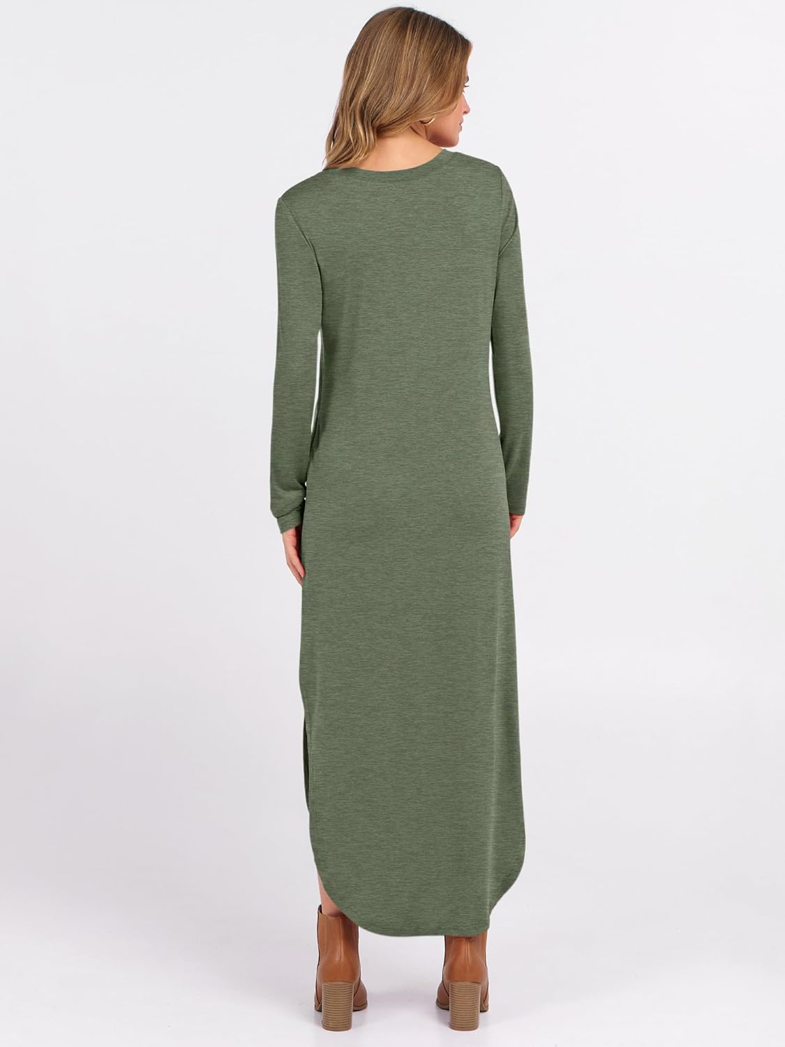 ANRABESS Women's Long Sleeve Maxi Dresses 2025 Fall Outfits Casual Loose Split Travel Vacation T Shirt Dress with Pockets - Image 5