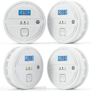 4 Packs Smoke & Carbon Monoxide Detector Battery Operated,2-in-1 Smoke Detector Carbon Monoxide Detector Combo,Smoke Alarm with Digital Display for Home