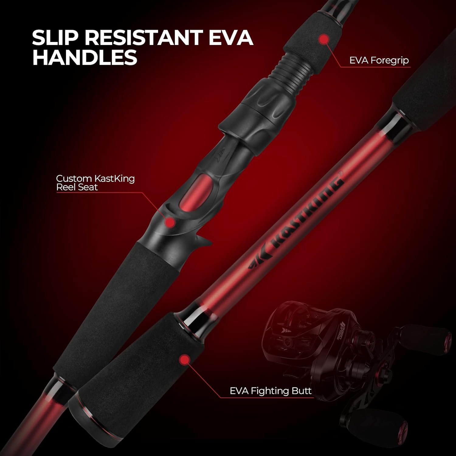 KastKing Royale Legend II Twin Tip Fishing Rod and Reel Combos, Spinning & Casting Combo, IM6 Graphite 2Pc Blanks, Extra Backup Tip Section, Stainless-Steel Guides, KastFlex Technology, EVA Handles - Image 8