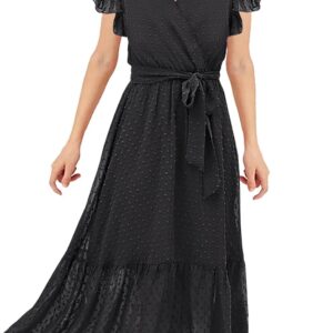 Girls Spring Dresses Bohemian Flying Cap Sleeve V Neck Belt Calf 2026 Long Maxi Pleated Flowy Dress for Girl