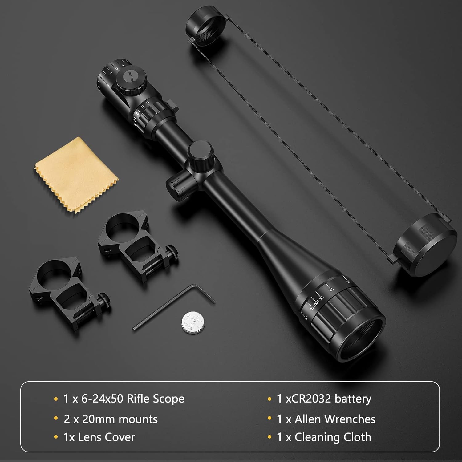 CVLIFE Rifle Scope 6-24x50 AO Red and Green Illuminated Long Range Scope for Hunting with Scope Rings - Image 7