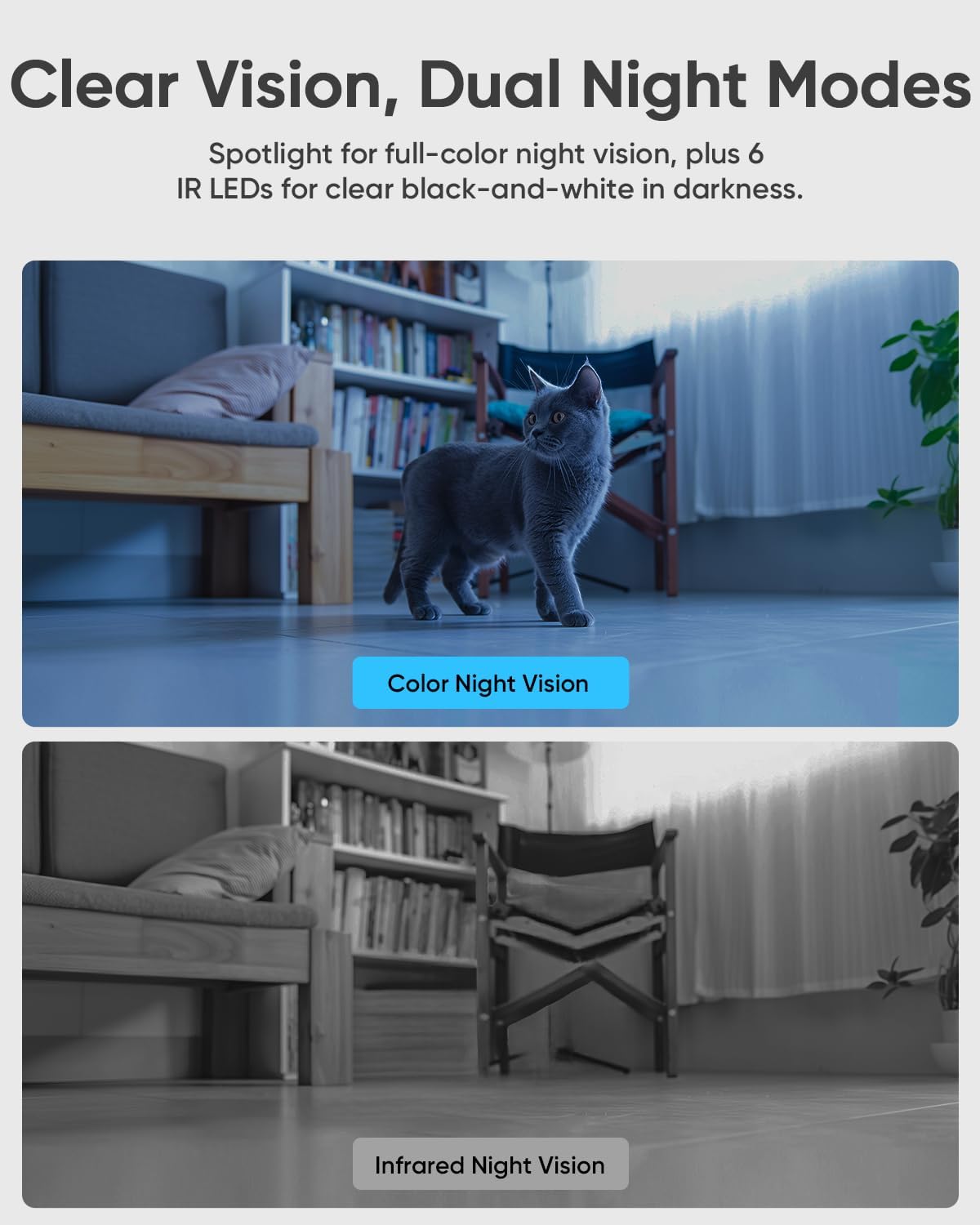 blurams 2K Dual-Lens Indoor Camera, 5G Pet Camera with Phone App, Split-Screen View, Free Human/Sound Detection, Motion Tracking, One-Touch Call, Night Vision, Dual-Band WiFi 6, Work with Alexa. 2Pack - Image 4