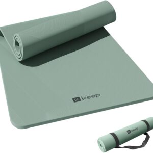 KEEP Yoga Mat, 32″ Extra Wide Exercise Mat with Strap for Men and Women, 7mm Thick Double-Sided Non-Slip Eco-friendly Yoga Mat for Pilates, Workout and Fitness