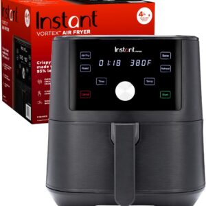 Instant Pot Vortex 6QT XL Air Fryer, 4-in-1 Functions that Crisps, Roasts, Reheats, Bakes for Quick Easy Meals, 100+ In-App Recipes, is Dishwasher-Safe, from the Makers of Instant Pot, Black