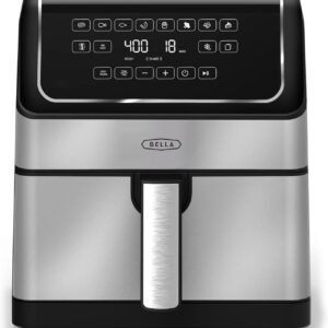 bella 8 Qt Digital Air Fryer with TurboCrisp Technology, Large Family Size Nonstick Cooking Basket and Crisping Tray, Multiple Preset Functions, Auto Shutoff, Silver, 1750 Watt