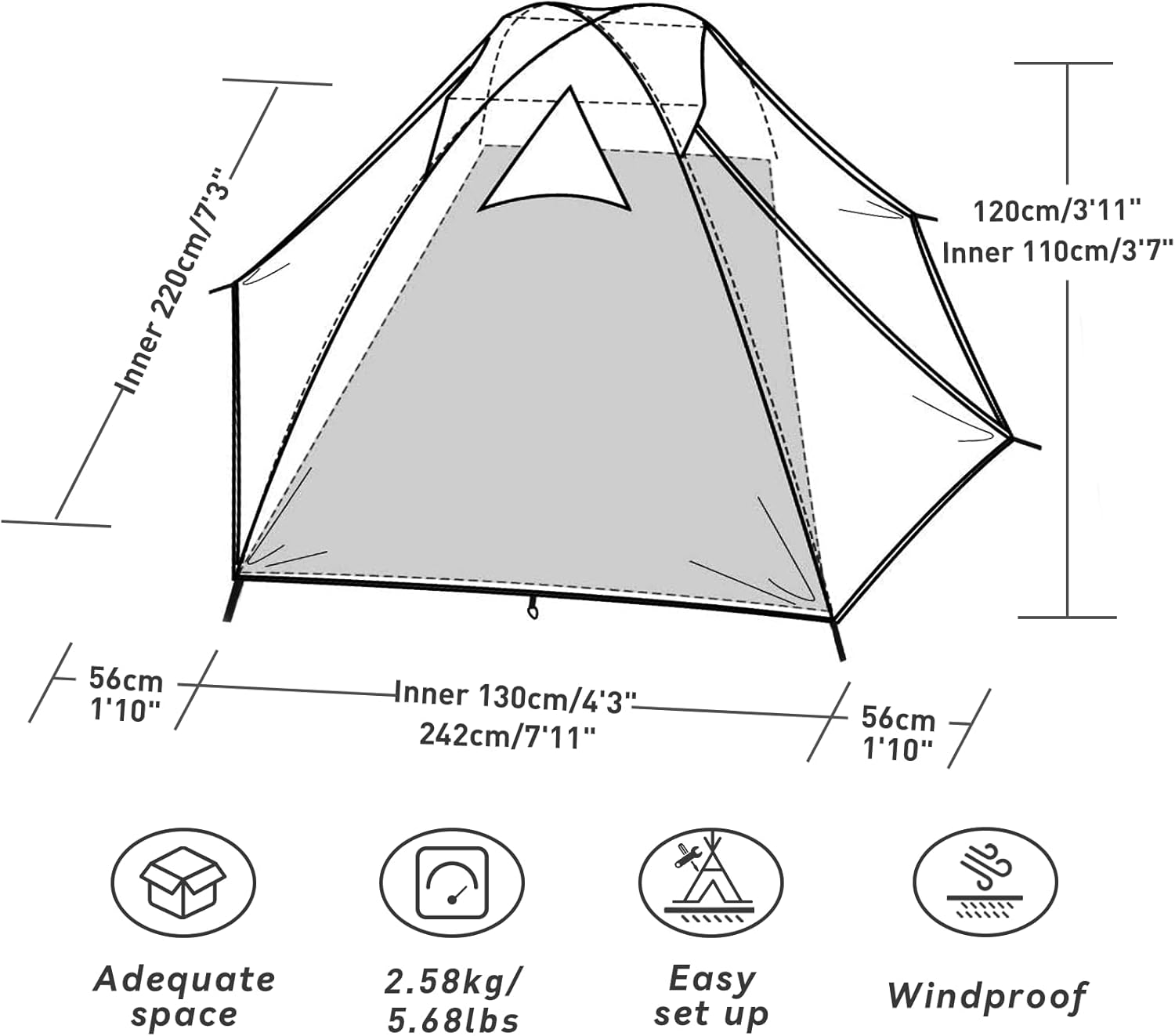 Forceatt Camping Tent 2/3/4 Person, Professional Waterproof & Windproof Lightweight Backpacking Tent Suitable for Outdoor,Hiking,Camping, Mountaineering and Travel - Image 2