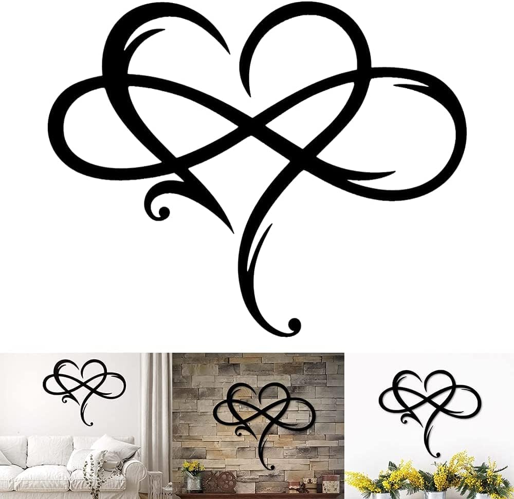 Infinity Heart Wall Decor, Unique Infinity Heart Metal Art Wall Decor Love Sign Steel Wall Plaques Bedroom Ornaments for Home Wedding Decor, Room Living Room Decoration (Black, 15.7x14inch) - Image 8