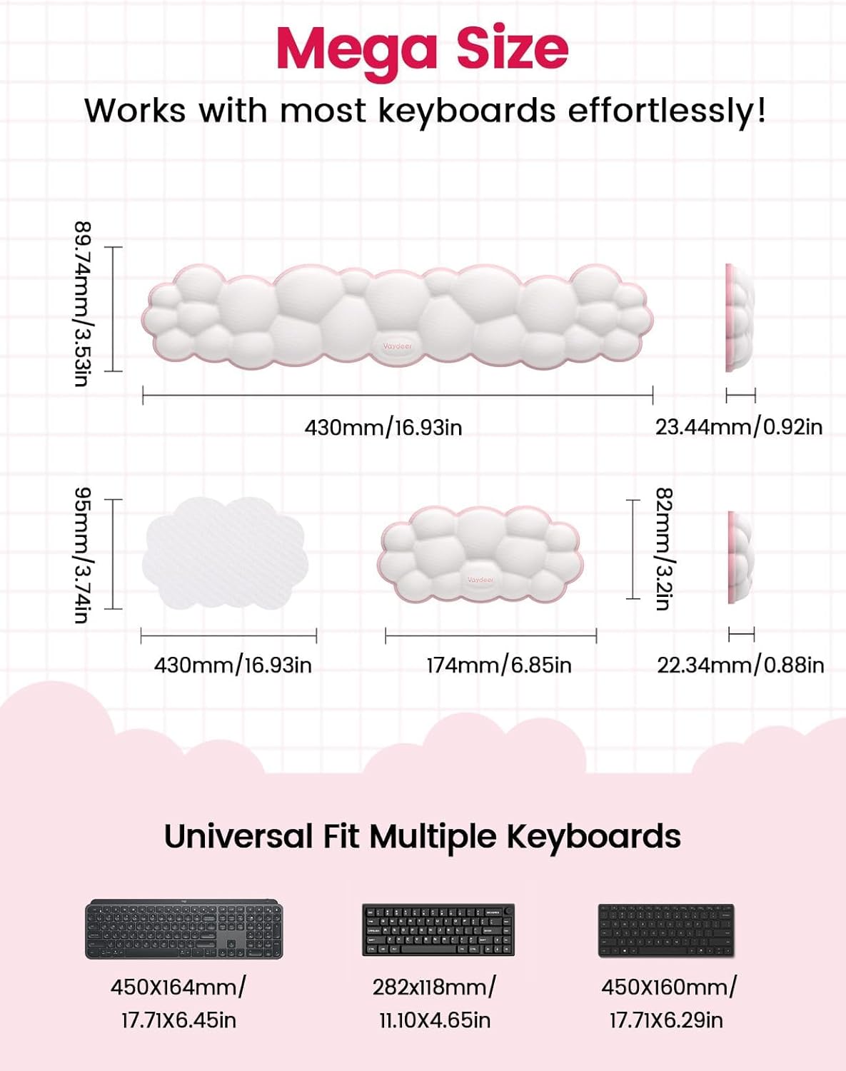 Vaydeer Cloud Keyboard Wrist Rest Set – Ergonomic Memory Foam Wrist Pad for Computer, Laptop & Gaming, Non-Slip Cute Desk Accessories for Office(Keyboard Rest + Mouse Rest + Coaster) - Image 7