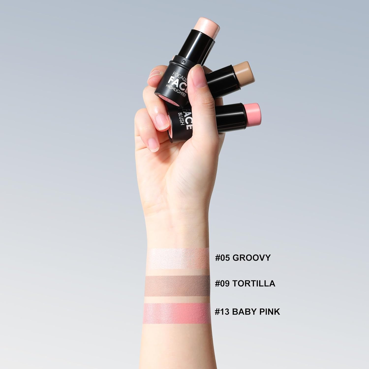 FOCALLURE 3 Pcs Cream Contour Sticks,Shades with Highlighter & Bronzer & Blush,Non-greasy Long-wear Face Contouring Pen,Easy to Sculpt the Face and Create a Lightweight Finishing Makeup,FAIR - Image 3