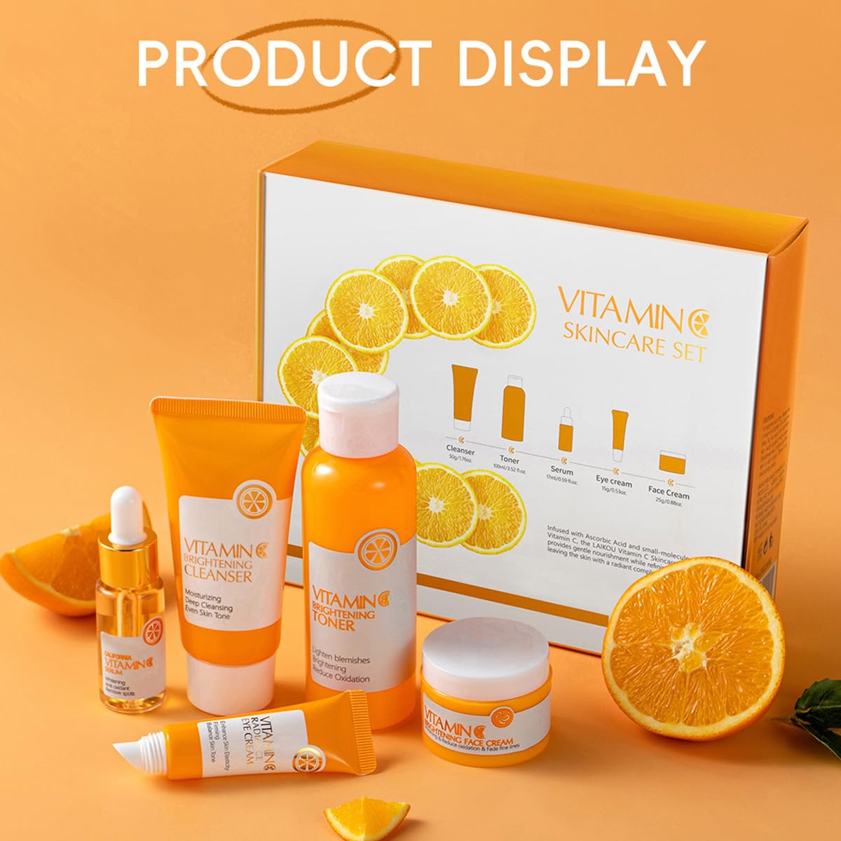 5 Piece Vitamin C Skincare Set, Moisturizing Face Skin Care Kit With Facial Cleanser, Face Serum, Face Cream, Eye Cream, Toner For Hydrating Skin, Anti-Aging Skincare Gift Set For Teenage Girls - Image 7