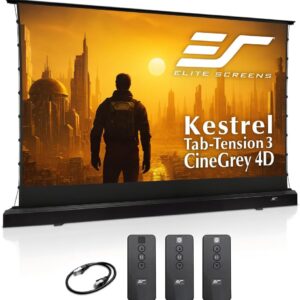 Elite Screens Kestrel Tab-Tension 3 CineGrey 4D, 122 inch 16:9, Standard Throw ISF Ceiling Ambient Light Rejecting (CLR/ALR) Electric Floor-Rising Projector Screen, Programmed Remote Kit, FTE122H3-C4D