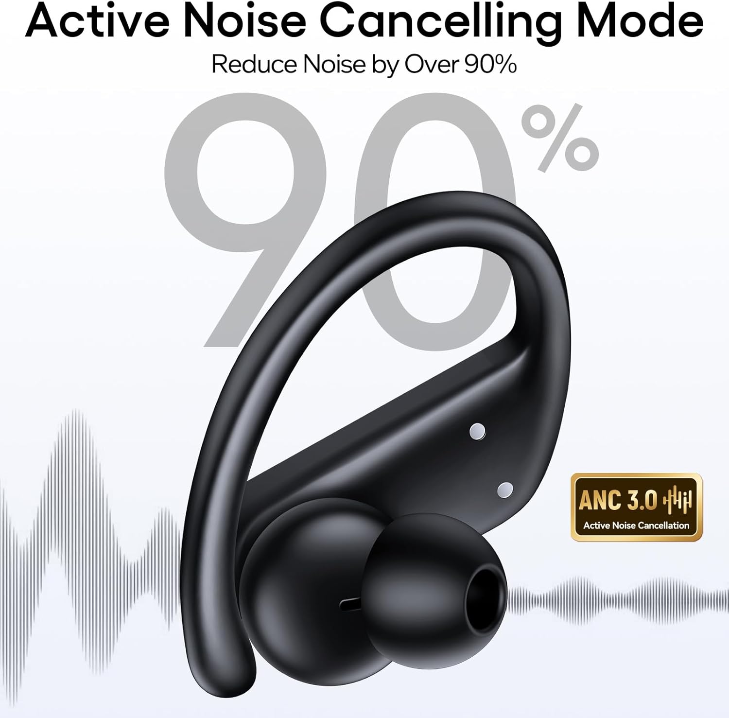 Hybrid Active Noise Cancelling Wireless Earbuds 80 Hrs Playtime Hi-Res Stereo Sound Bluetooth Headphones with Transparency Mode Ear Buds with Earhooks ANC Sports Earphones for Workout Running Travel - Image 2