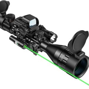 MidTen 4-16×50 AO Hunting Rifle Scope Dual Illuminated Optics & Illuminated Reflex Sight 4 Holographic Reticle Red/Green Dot Sight & Laser Sight & Flashlight