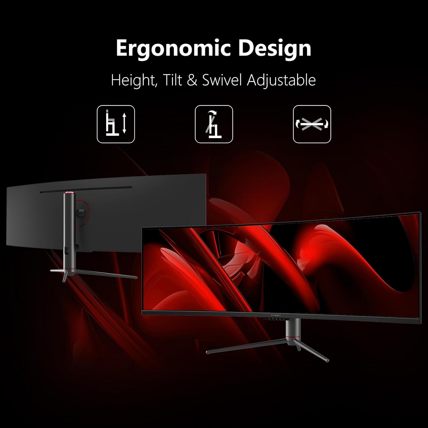 INNOCN 49" Curved Monitor Ultrawide Gaming 5K2K 120Hz 32:9 QHD 5120 x 1440P Computer Monitor, R1800, 99% sRGB, HDR400, USB Type C, DisplayPort, HDMI, Built-in Speakers, Height/Tilt Adjustable - 49C1R - Image 5