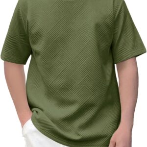 Haloumoning Boys Geometric Texture T-Shirts Kids Fashion Crewneck Short Sleeve Loose Tops Tees 5-14 Years