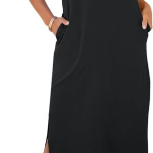 ANRABESS Womens Summer Casual Midi Dress Short Sleeve Crewneck T Shirt Long Dresses Split Stripe Beach Vacation Travel Outfit