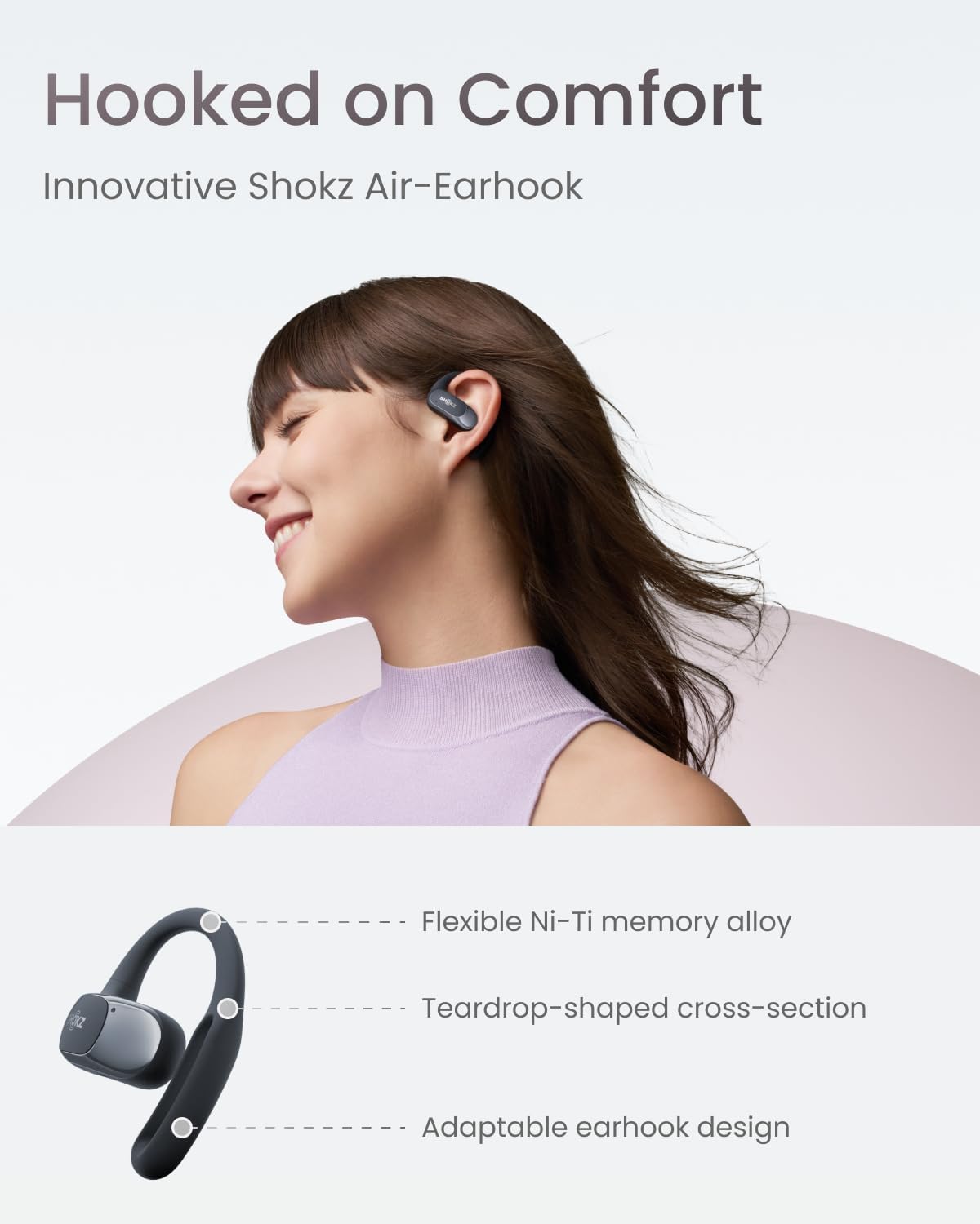 SHOKZ OpenFit Air - Open-Ear Headphones, True Wireless Earbuds, Water Resistant, Secure Earhooks for Daily Use, Black - Image 3