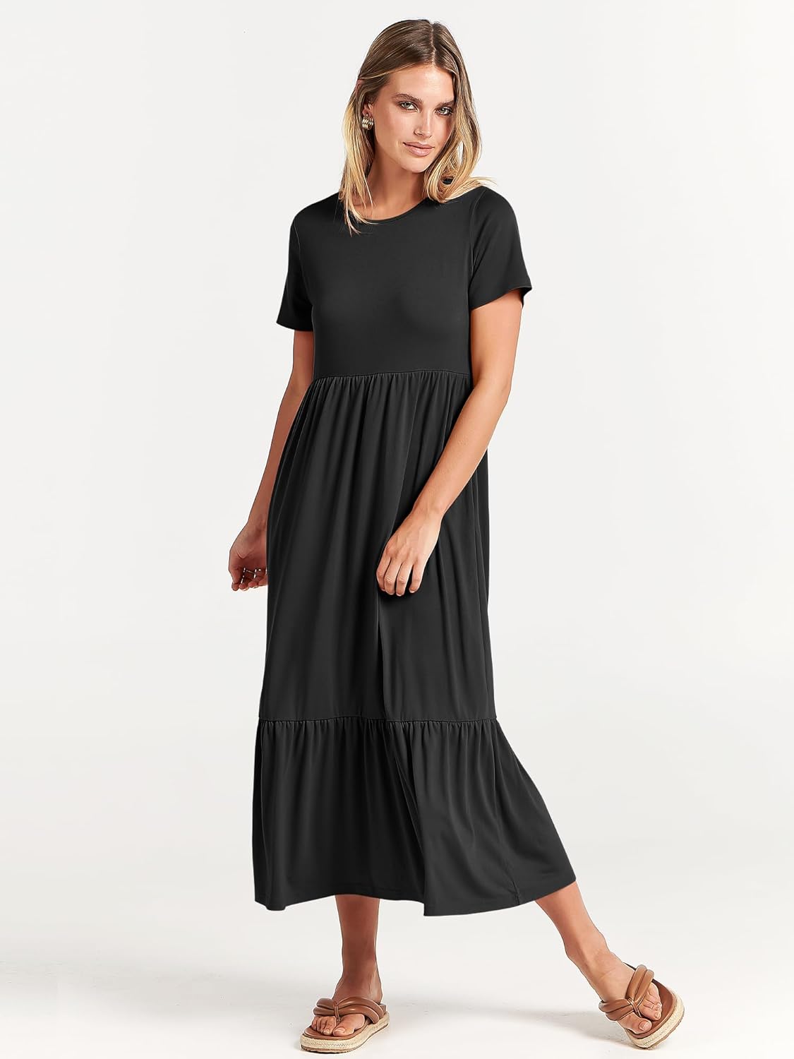 ANRABESS Womens 2026 Summer Casual Maxi Dress A line Tiered Flowy Short Sleeve Crewneck T Shirt Beach Travel Long Dresses - Image 7