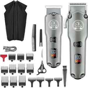 YUSIWOAL Mens Hair Clippers, 2PCS Cordless Combo Kit Hair Trimmer for Men Electric Washable Beard Hair Clipper Rechargeable Haircut Machine