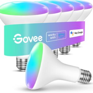 Govee Smart Light Bulbs, 1200 Lumens Dimmable BR30 Bulbs, RGBWW Color Changing Light Bulbs, WiFi & Bluetooth LED Bulbs, 16 Million Colors, Music Sync, Compatible with Alexa, Google Assistant, 6 Pack