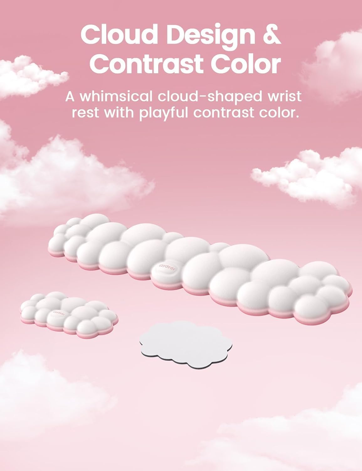 Vaydeer Cloud Keyboard Wrist Rest Set – Ergonomic Memory Foam Wrist Pad for Computer, Laptop & Gaming, Non-Slip Cute Desk Accessories for Office(Keyboard Rest + Mouse Rest + Coaster) - Image 6