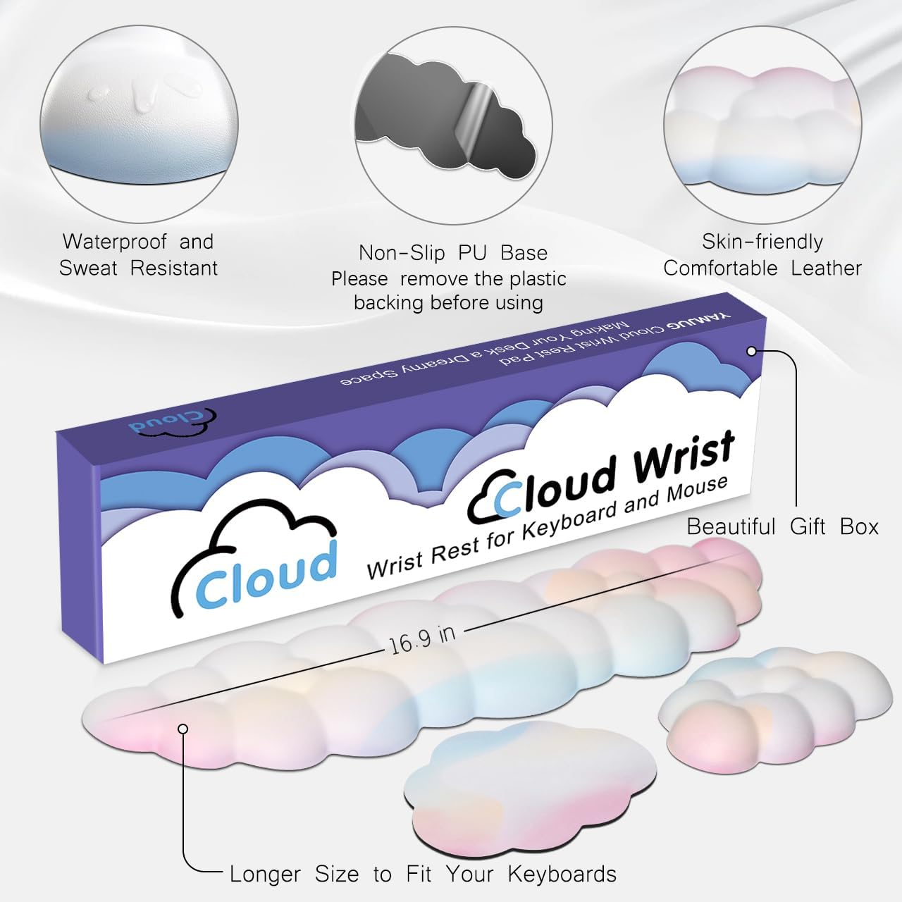 Cloud Wrist Rest Keyboard Palm Rest with Non-Slip Base for Computer Gaming Wrist Rest, YAMJUG Cloud Arm Rest Keyboard Wrist Pad Rainbow - Image 5