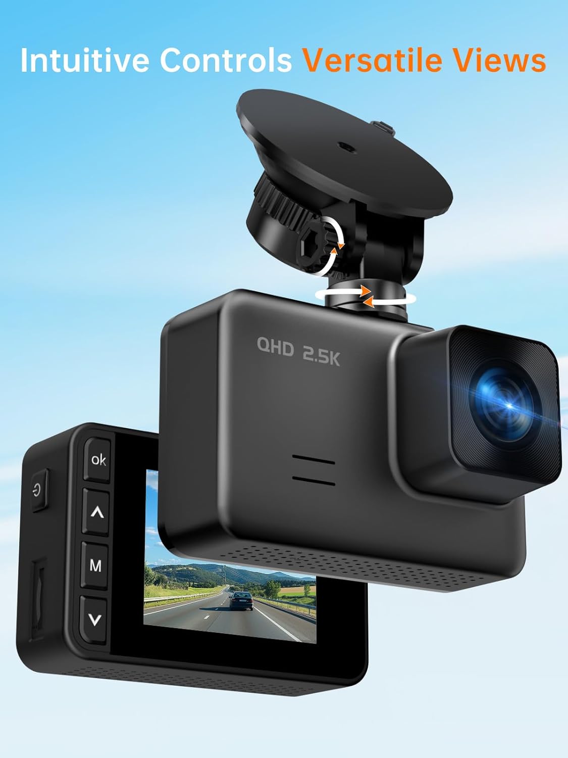 Dash Cam Front and Rear, 2.5K+1080P Dual Dash Camera for Cars, 2’’ Display Mini Car Camera, G-Sensor Dashcam, Night Vision, 24H Parking Mode, Loop Recording, 170°Wide Angle, 32GB Card Included - Image 3