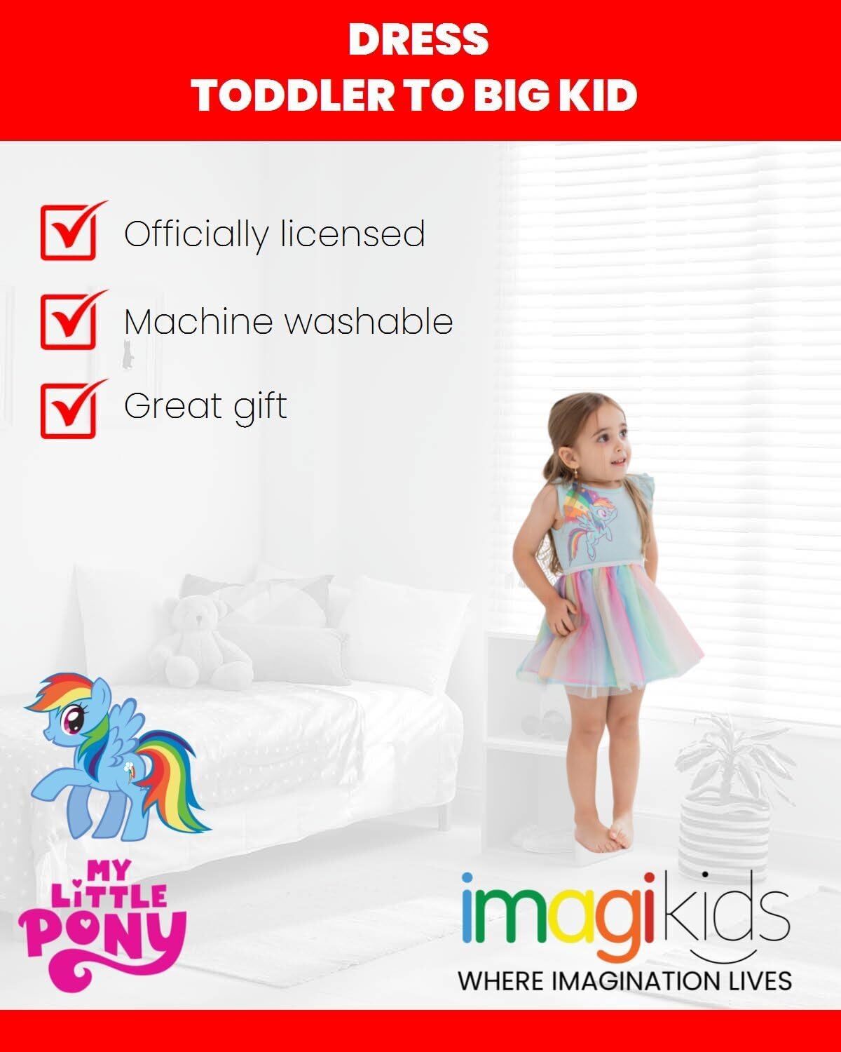 My Little Pony Pinkie Pie Rainbow Dash Girls Dress Toddler to Big Kid - Image 3