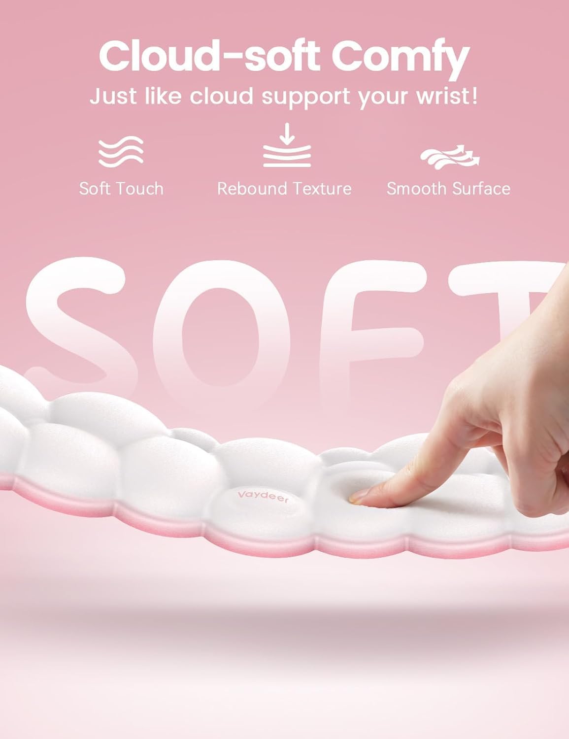 Vaydeer Cloud Keyboard Wrist Rest Set – Ergonomic Memory Foam Wrist Pad for Computer, Laptop & Gaming, Non-Slip Cute Desk Accessories for Office(Keyboard Rest + Mouse Rest + Coaster) - Image 2