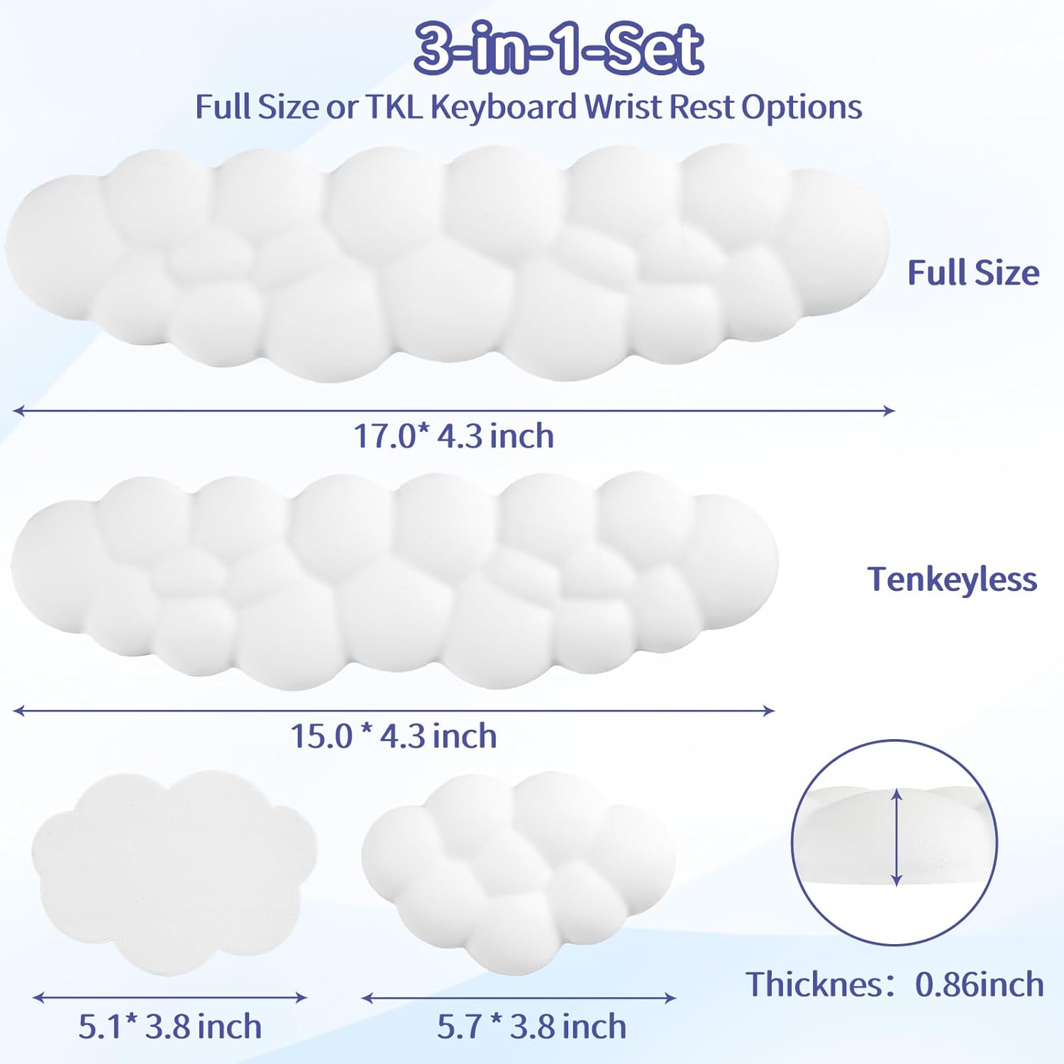 Cloud Wrist Rest Keyboard, Cloud Keyboard Wrist Pad Set with PU Leather Memory Foam, Cute Arm Rest for Palm Support, PC/Gaming Desk Accessories/Office Setup/Computer Hand Cushion - White - Image 7