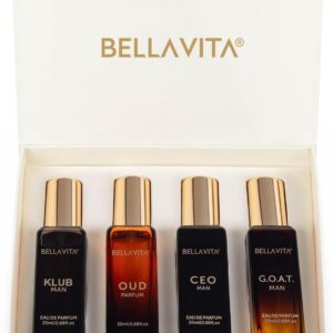 Bella Vita Luxury Long Lasting Perfume Gift Set for Man | 4x20ml | Gifts for Men | Woody, Citrusy, Oud, Premium Fragrance Scent | KLUB, OUD, CEO, G.O.A.T