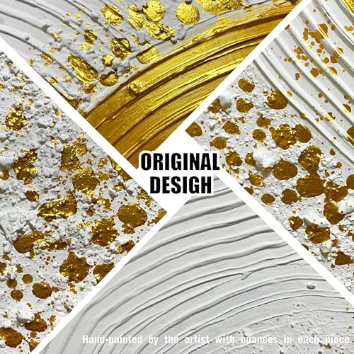 WVMAPTA Minimalist Wall Art for Living Room White and Gold Abstract Oil Painting Wall Decor for Office Huge Wall Art for Hotel Size 40 x 80 Inch - Image 3