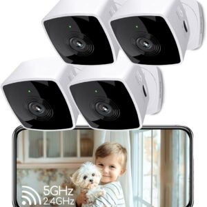 blurams Cameras for Home Security 5GHz, 2K Indoor Camera, Pet Camera with Phone App, AI Motion Detection, 2-Way Audio, Compatible with Alexa&Google Assistant, 4-Pack