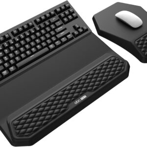 3-in-1 Ergonomic Keyboard Stand with Wrist Rest & Mouse Pad Set, Comfy Keyboard Riser Holder Soft Mousepad with Massage Design, Memory Foam and Non-Slip PU Base for Pain Relief, Black