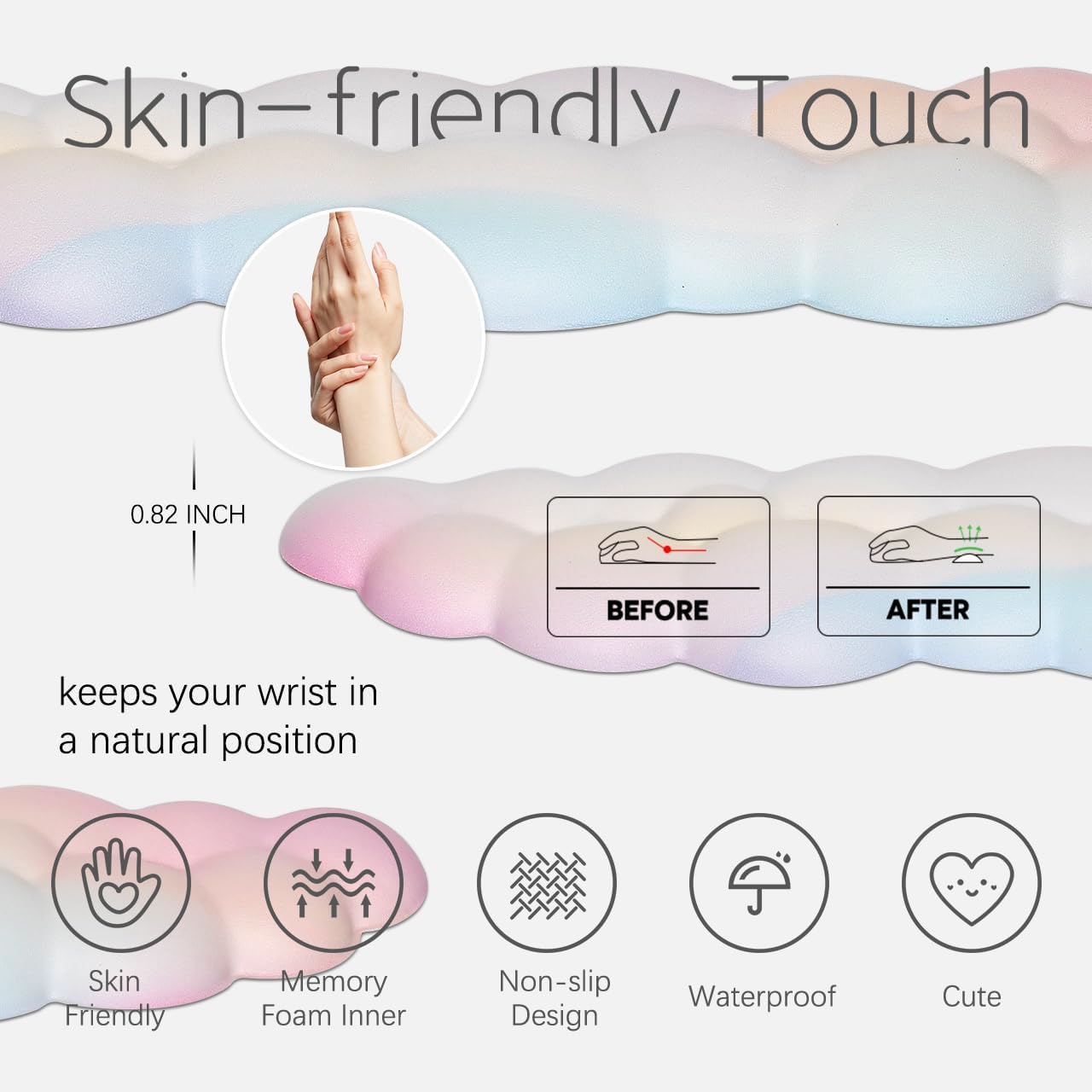 Cloud Wrist Rest Keyboard Palm Rest with Non-Slip Base for Computer Gaming Wrist Rest, YAMJUG Cloud Arm Rest Keyboard Wrist Pad Rainbow - Image 7