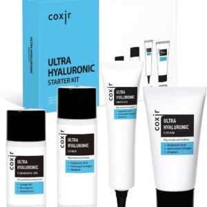 [New Years Gift] coxir Ultra Hyaluronic Holiday Gift Set – Cleansing Oil + Toner + Ampoule + Cream |Mini Skincare Kit, Travel-Size Korean Skincare Set, Hydrating Routine | Christmas Mini Gift