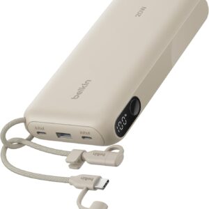 Belkin Portable Charger, USB-C Power Bank 20,000mAh w/ 2X USB-C Ports & 1x A Port, Digital Battery Display, 20W Charging for iPhone 17, Air, Pro, Samsung Galaxy S25, Pixel 10, iPad, & More – Sand